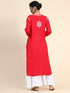 Samma Premium Hand Embroidery Chikankari Kurta in Modal Cotton- Red